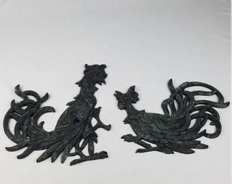 Vtg 1965 roosters wall decor plaque retro set of 2 cottagecore farmhouse