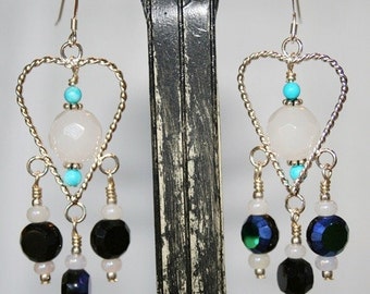 Hand made earrings Silver plated heart shape with Celestial crystal