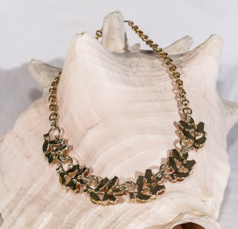 Vintage Thermoset Necklace Gold Tone With Brown Leaves Mid Etsy