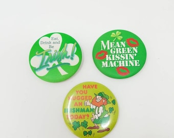 Vtg Irish pinback advertising Saint Patrice green set of 3