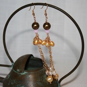 hand made 14K Gold earring w/Swarovski pearls dangle hooks