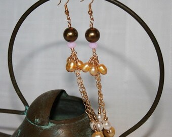 hand made 14K Gold earring w/Swarovski pearls dangle hooks