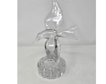Cristal vintage Cambridge Art Glass #1138 com desenho de gaivota, 9 furos, flor e sapo.