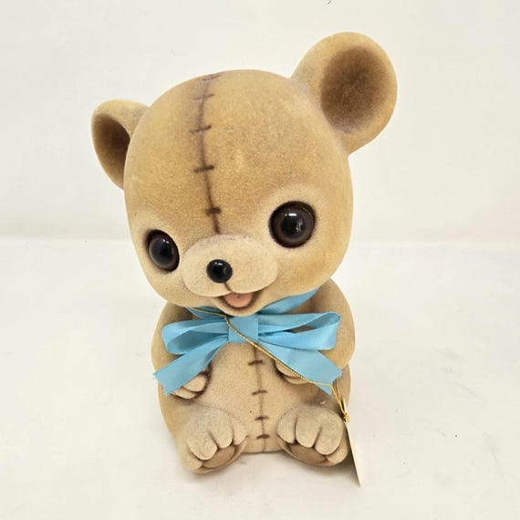 Vintage 1980 Josef Originals Fuzzy Wazzy Teddy Bear Flocked Bank
