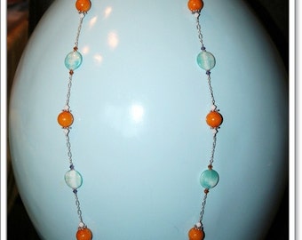 Hand made necklace Amazonite and jade Swarovski elements semi-precious stones