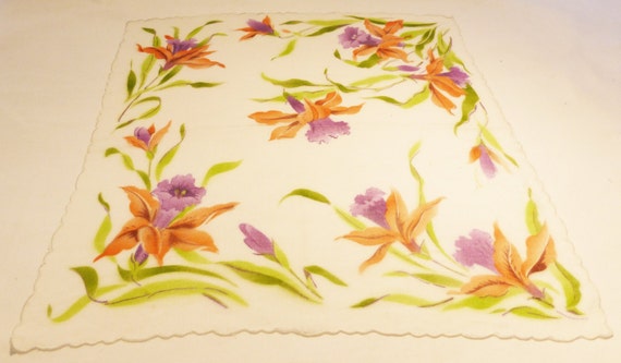 Vintage 50's handkerchief hanki flower print cott… - image 1