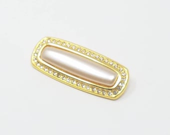 Vtg napier brooch pin rhinestone gold tone pink center Regency Mid-Century