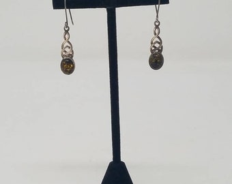 Sterling silver .925 earring yellow Baltic amber dangle hooks