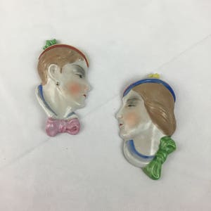 Vintage ceramic women face wall decor japan set of 2