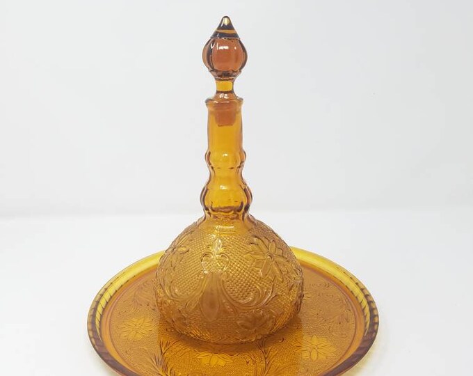 Tiara Indiana Glass Amber Sandwich Tray Decanter W/stopper Etsy