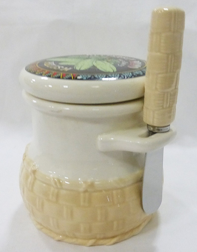 Vintage Shafford Porzellan Relish Jar mit Deckel & Messer 1984 japan Bild 3