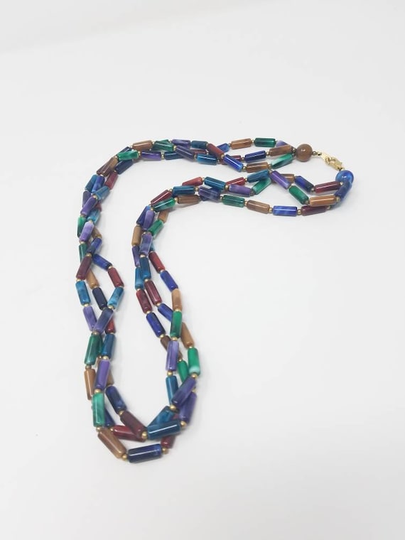 Vintage multi strand necklace colorful plastic bea