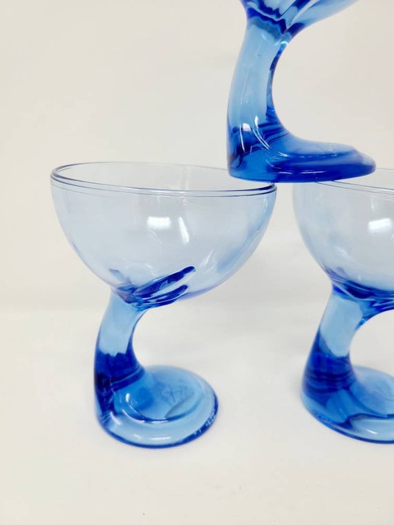 Bormioli Rocco Cobalt Blue Stemmed Glass Dessert Bowls Italy Jerba