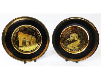 Vtg Abbo 24k gold China plates home decor old money lot of 2 Florentine