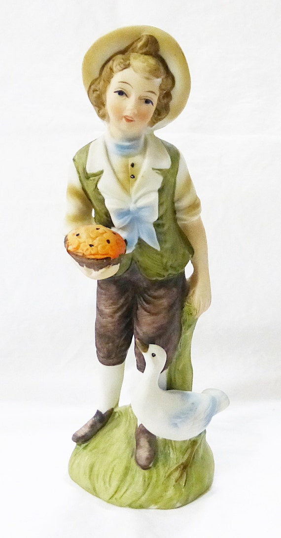 Vtg Lefton Figurine Harvest Boy Geese Mid Century Japan