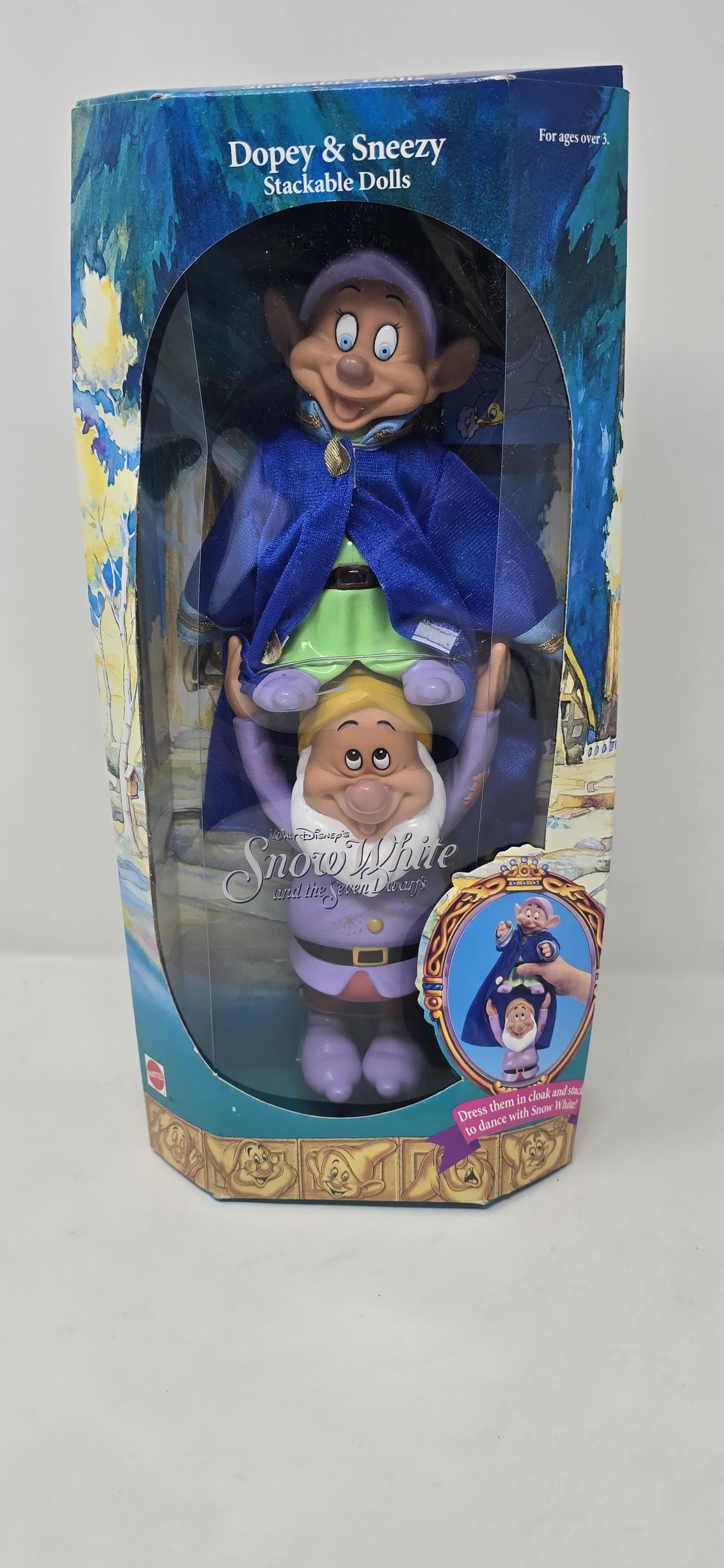 Vtg 1992 Disney Dopey & Sneezy Stackable Dwarf Doll Snow White