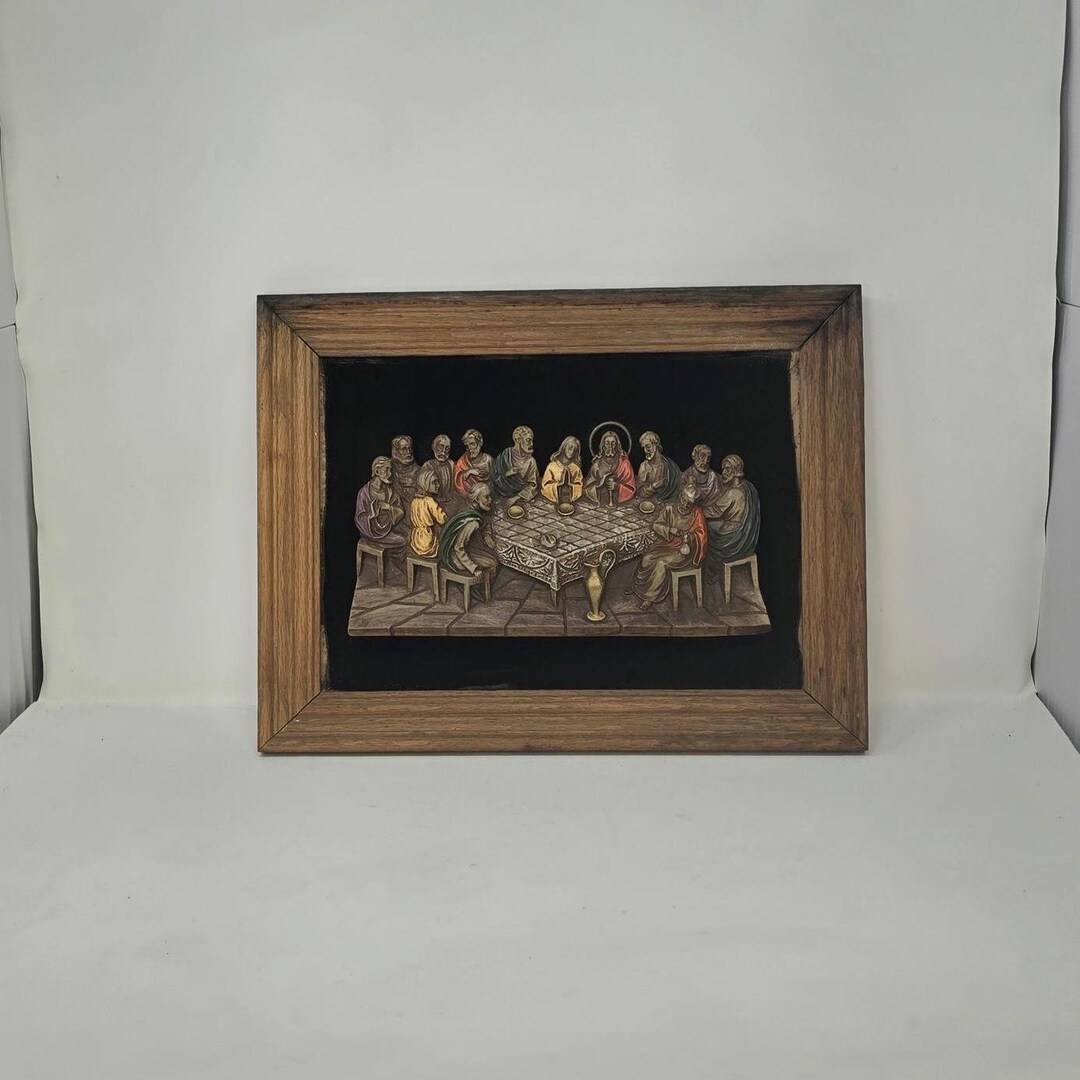 Rustic Last Supper Vintage the Last Supper 3d Mid Century Framed Rustic Religious Ceramic ...