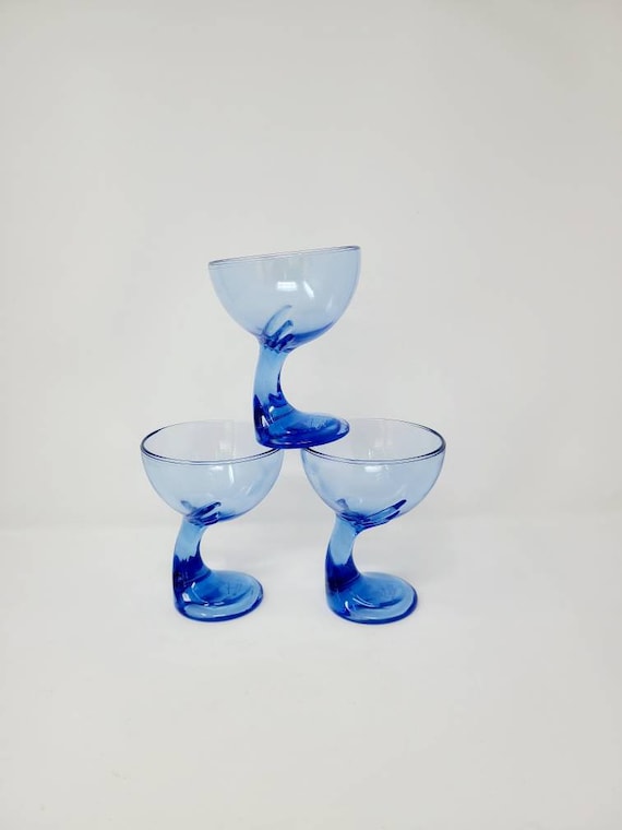 Bormioli Rocco Cobalt Blue Stemmed Glass Dessert Bowls Italy Jerba