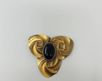 Vintage 80's Jeri-Lou scarf clip gold tone glass cabochon