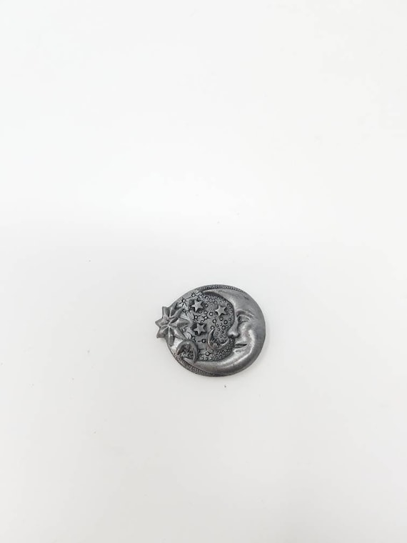 Vtg metal moon brooch w/moon studs earrings silve… - image 2