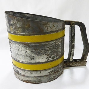 sift chine double screen flour sifter with yellow bands vintage working