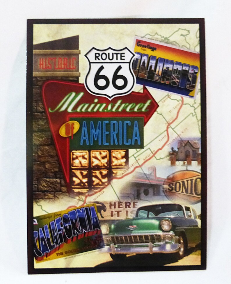 Historic route 66 classic cars mainstreet of america postcard unposted new image 1