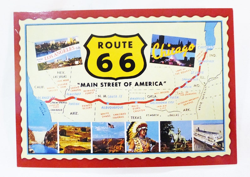 Historic route 66 mainstreet of america los angeles chicago postcard unposted