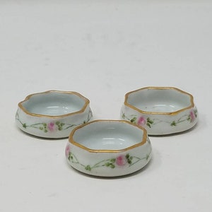 Vtg open Salt Cellers hand painted ceramic serving floral Victorian style set of 3