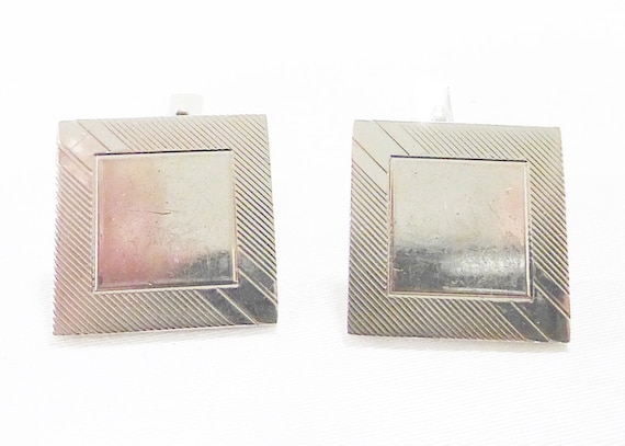 Boutons De Manchette Homme Swank Vintage En Argent 925, Motif Carré Et Tourbillon - Occasion, Bon état