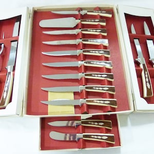 Vtg. Sheffield English blades 19pc stainless steel knife set in the original box