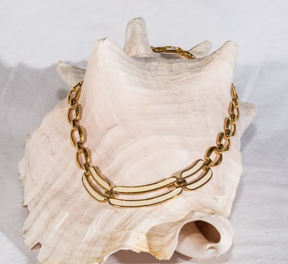 Vintage Napier Necklace White Enamel Gold Tone Mid Century Links Signed Etsy