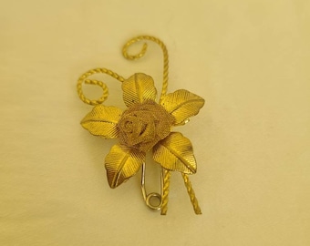 Vintage fiore foglie maglia rosa spilla in oro tono