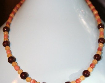 Hand made necklace with cat's eye and jade semi precious stones