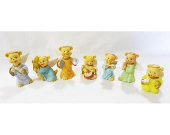Vintage angel teddy babies figurines musical wings home decor set of 5