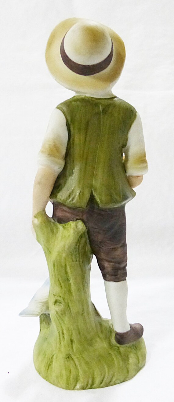 Vtg Lefton Figurine Harvest Boy Geese Mid Century Japan