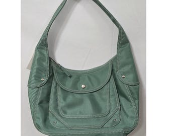Vtg Y2K BCBG Paris hobo shoulder bag women medium Jade green nylon satchel