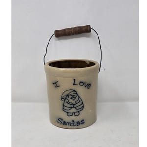 Vtg Maple City Pottery I Love Santa stoneware crock Christmas kitchen ware