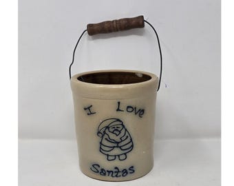 Vajilla de cerámica vintage de Maple City Pottery con la inscripción "I Love Santa" (Amo a Santa Claus).