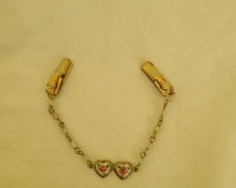 Vintage sweater dress silver tone chained clip heart floral clasp