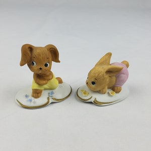 Lefton #7741 bunnies rabbits hand painted ceramic home decor collectible figurine animal set of 2