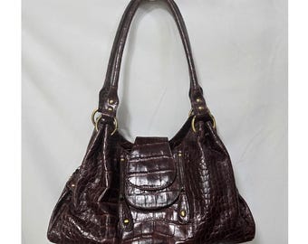Vtg Y2K Michael Rome Designs shoulder bag women brown croc embossed leather
