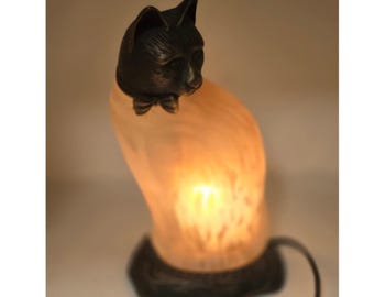 Vtg Andrea Sadek Tin Chi Cat Tiffany style accent night lamp light 1996