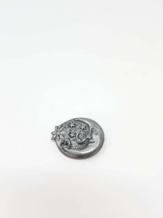 Vtg metal moon brooch w/moon studs earrings silve… - image 1