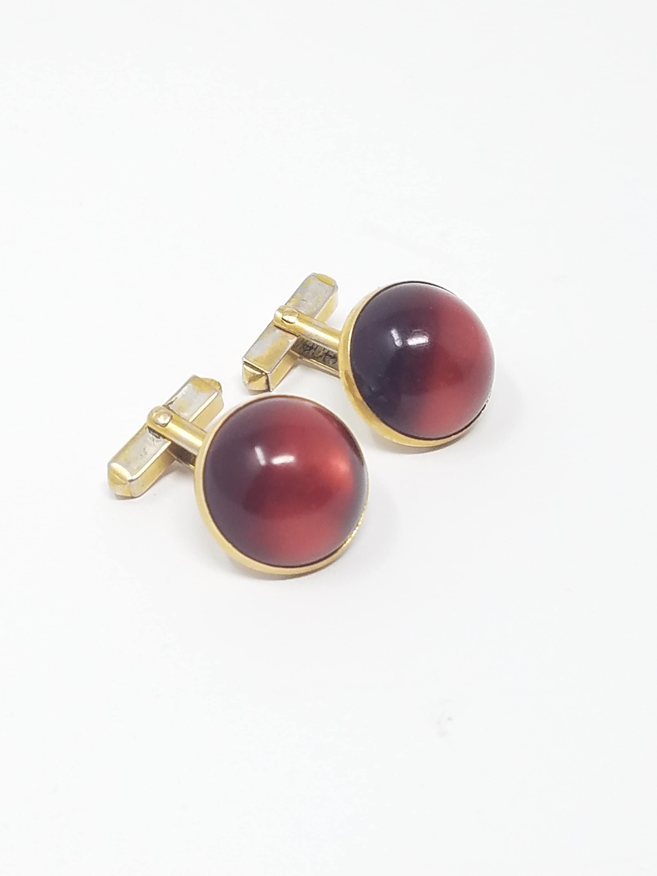 Boutons De Manchette Vintage Swank - Verre Rose Cabochon, Finition Or - Accessoire Homme D'occasion