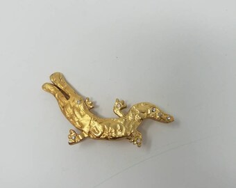 Vtg Bala Booste 1990's French designer brooch crystal rhinestones lizard gold tone signed