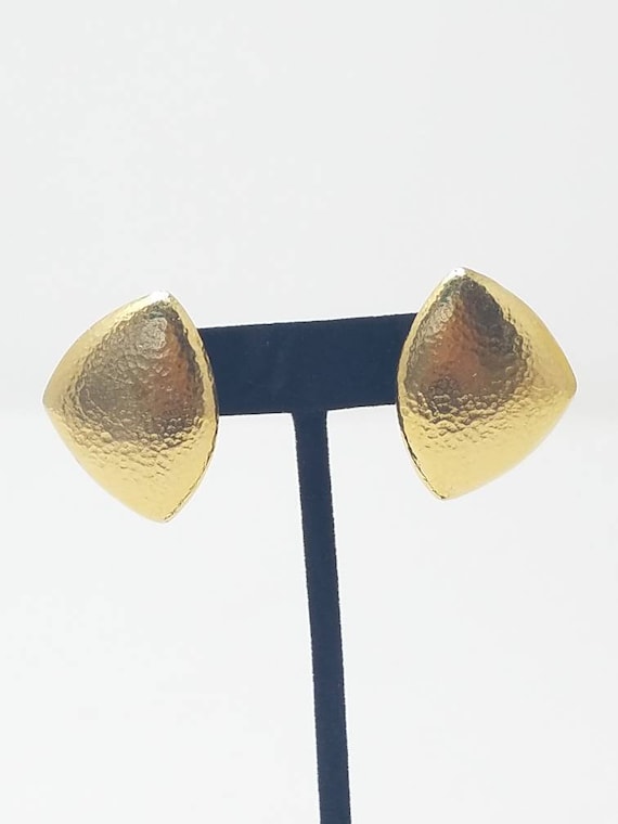 Vintage Monet earrings studs gold tone textured - image 1