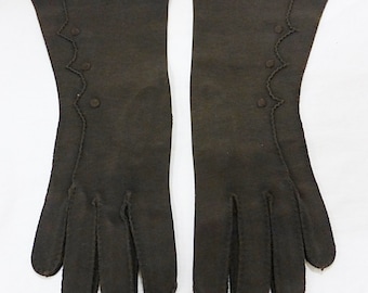 Luvas vintage Hansen femininas tamanho 6 1/2 marrons de comprimento médio estilo florentino