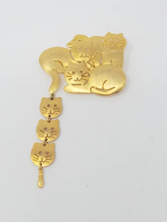 Vtg Ultra Craft three cat brooch metal gold tone