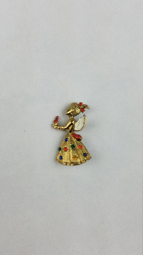 Vintage angel girl pin brooch wings rhinestones c… - image 2