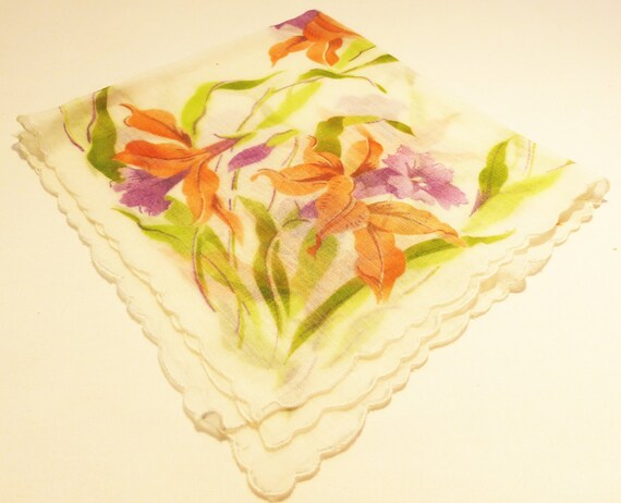 Vintage 50's handkerchief hanki flower print cott… - image 3